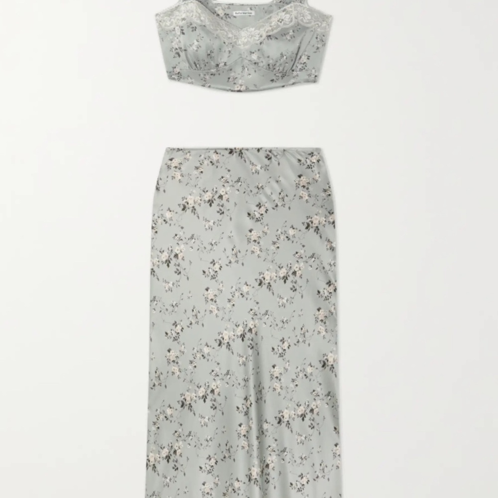 Reformation- Beatrice Silk Skirt Set in Endive - Picture 4 of 6